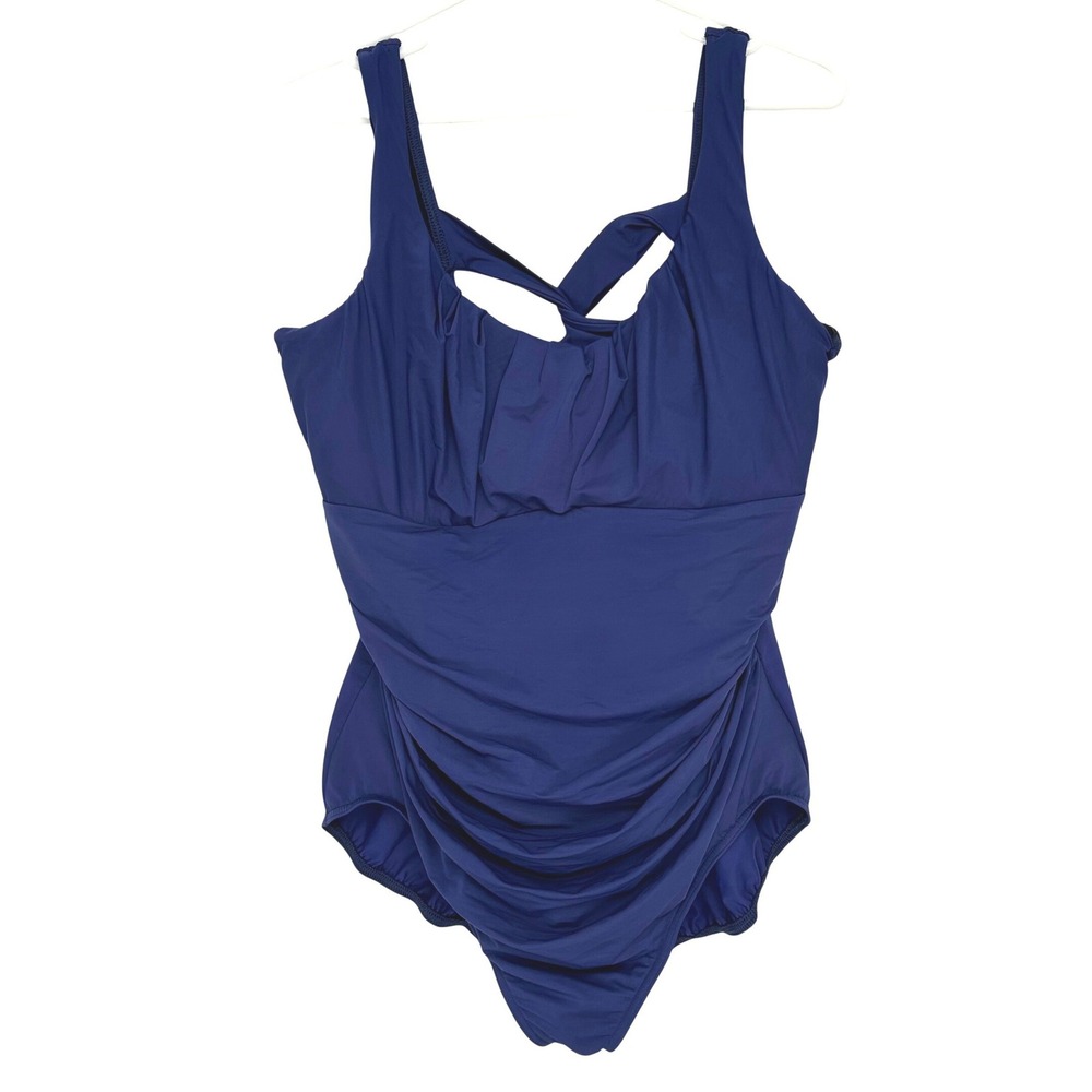 Miraclesuit Womens Royal Blue Ruched One Piece Swimsuit Twisted Back Size 20W
